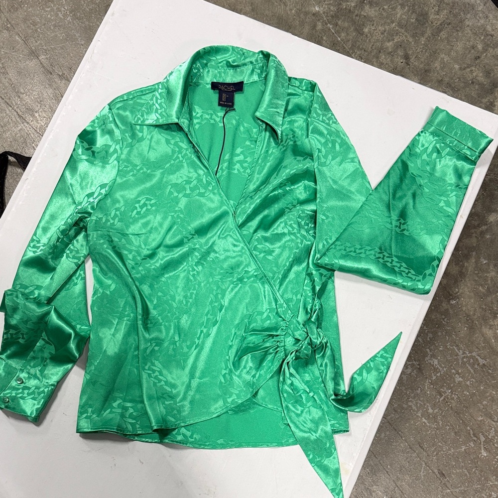 RACHEL Rachel Roy Green Satin Wrap Top